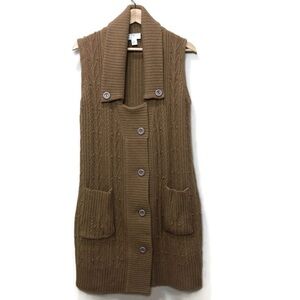 Ann Taylor Loft lambswool long cable knit Duster Vest Medium Cottagecore